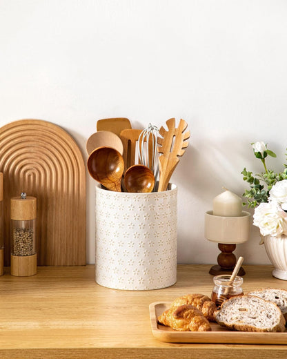 LYDIA Ceramic Utensil Holders, 7.3"+5.5" Kitchen Utensil Crock Set for Countertop, Large & Small Utensil Organizers for Cooking Tools, Rhombus Pattern