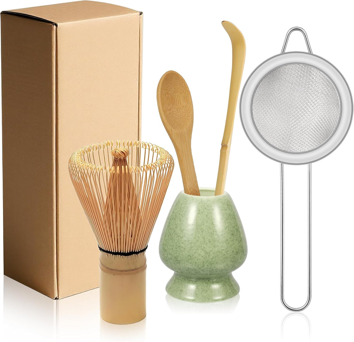Matcha Whisk Set, Matcha Making Kit Whisk, Ceramic Whisk Holder, Bamboo Scoop, Powder Starter Sifter, Spoon Japanese Tea Tools Unique Gifts for Women/Men Mom/Dad, Birthday Gift for Friend/Family