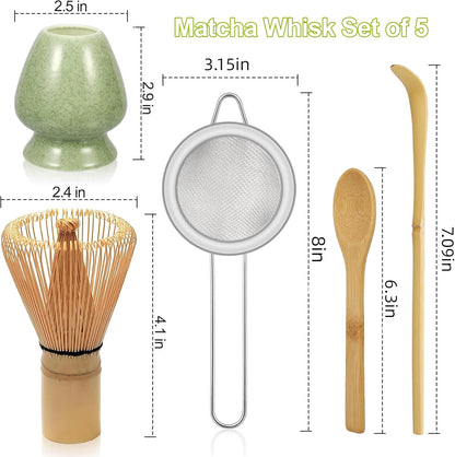 Matcha Whisk Set, Matcha Making Kit Whisk, Ceramic Whisk Holder, Bamboo Scoop, Powder Starter Sifter, Spoon Japanese Tea Tools Unique Gifts for Women/Men Mom/Dad, Birthday Gift for Friend/Family