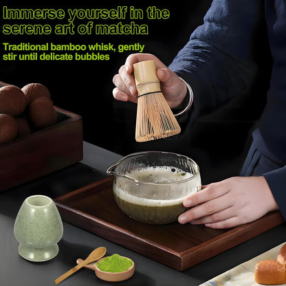 Matcha Whisk Set, Matcha Making Kit Whisk, Ceramic Whisk Holder, Bamboo Scoop, Powder Starter Sifter, Spoon Japanese Tea Tools Unique Gifts for Women/Men Mom/Dad, Birthday Gift for Friend/Family