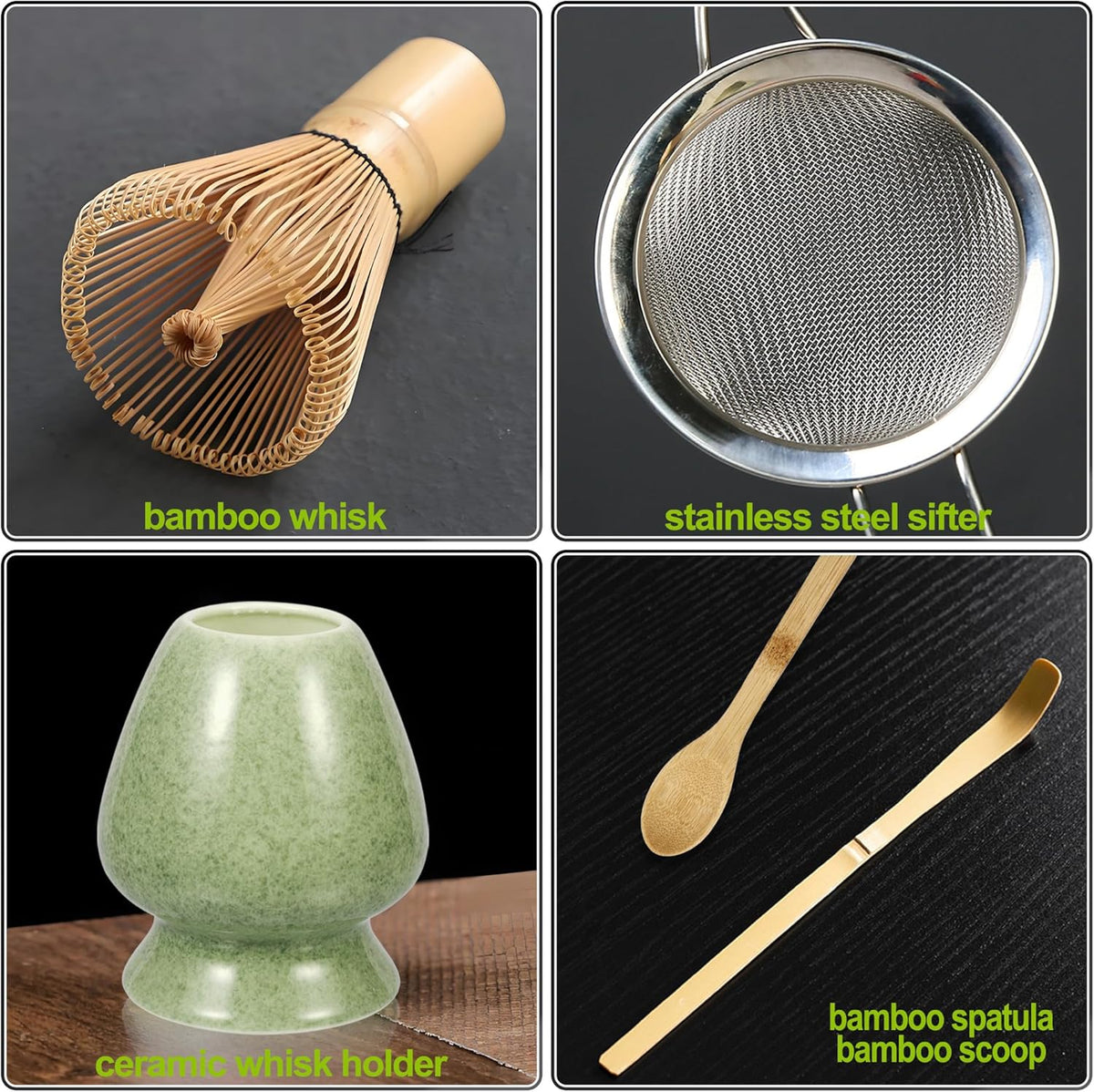 Matcha Whisk Set, Matcha Making Kit Whisk, Ceramic Whisk Holder, Bamboo Scoop, Powder Starter Sifter, Spoon Japanese Tea Tools Unique Gifts for Women/Men Mom/Dad, Birthday Gift for Friend/Family