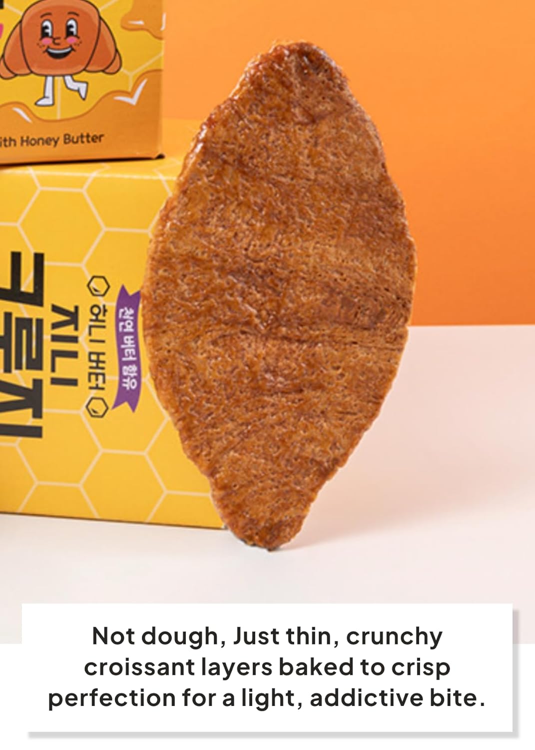 Korean Food Flat Croissant Snack Original, Crispy Butter Bites, 10 Pack | Crispy buttery croissant bites, original Korean flavor, 10-pack individually wrapped snack, light 102-calorie treat