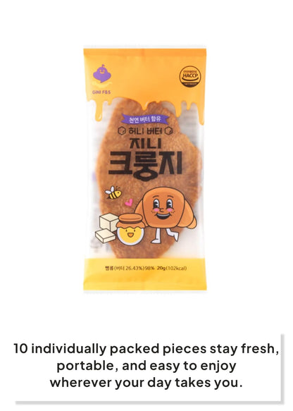 Korean Food Flat Croissant Snack Original, Crispy Butter Bites, 10 Pack | Crispy buttery croissant bites, original Korean flavor, 10-pack individually wrapped snack, light 102-calorie treat