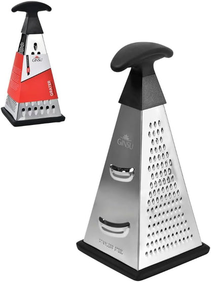 4-Sided Stainless Steel Box Grater, 9-Inch Multi-Function Shredder for Cheese, Vegetables, Spices & Chocolate, Pyramid Design with Non-Slip Base, Dishwasher Safe, Premium Kitchen Tool