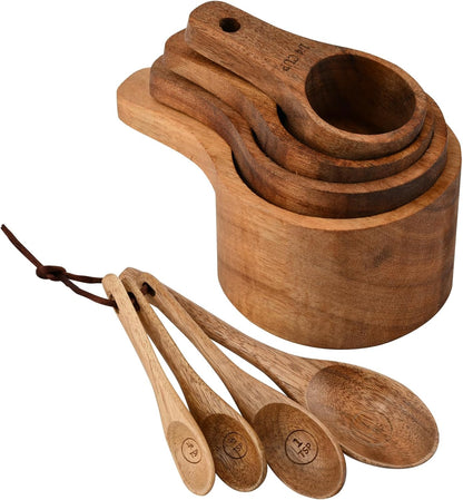 8-Piece Wooden Measuring Cups and Spoons Set, Solid Acacia Wood