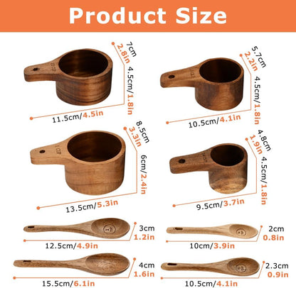 8-Piece Wooden Measuring Cups and Spoons Set, Solid Acacia Wood