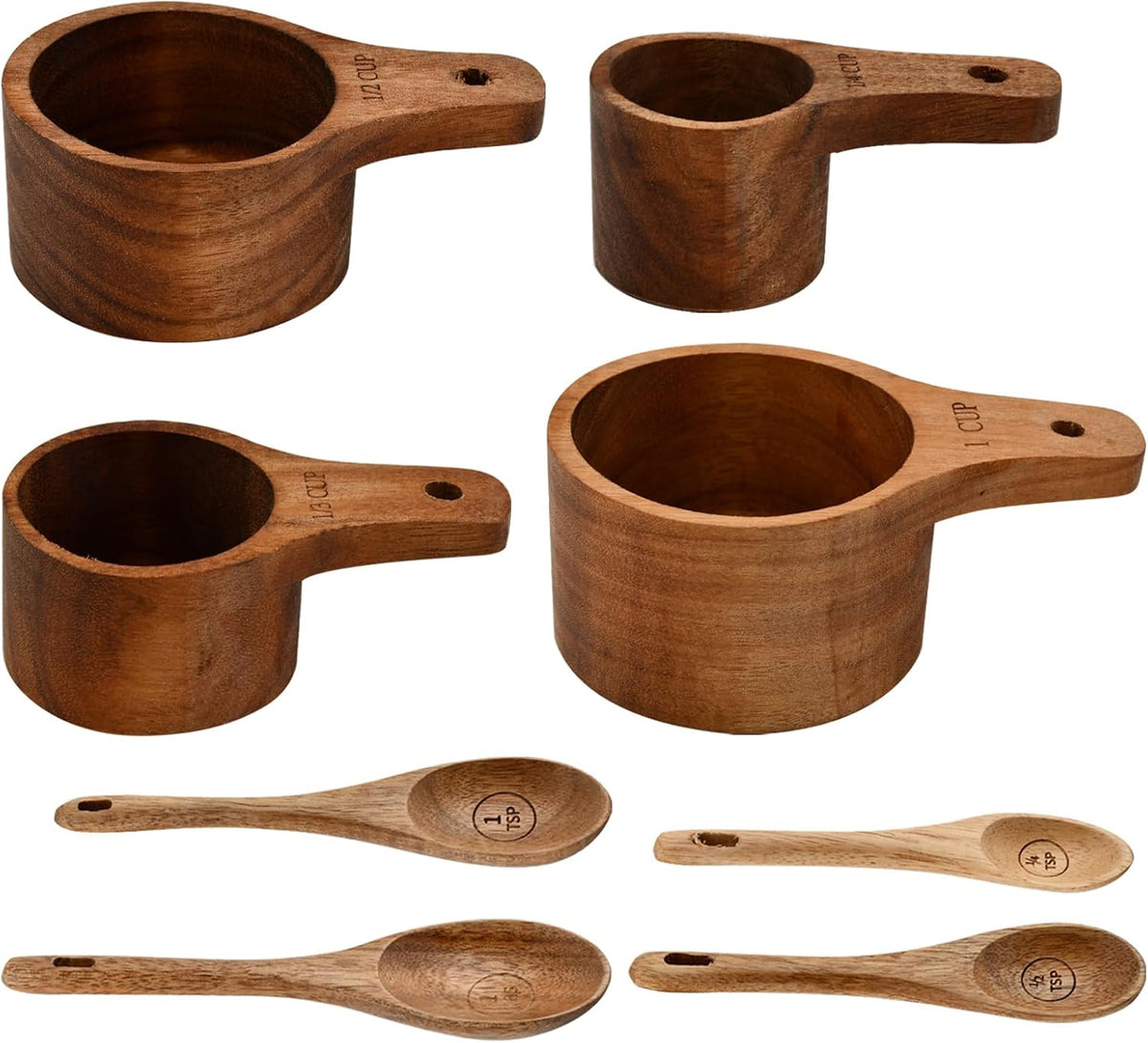 8-Piece Wooden Measuring Cups and Spoons Set, Solid Acacia Wood