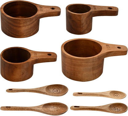 8-Piece Wooden Measuring Cups and Spoons Set, Solid Acacia Wood