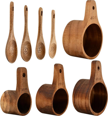 8-Piece Wooden Measuring Cups and Spoons Set, Solid Acacia Wood