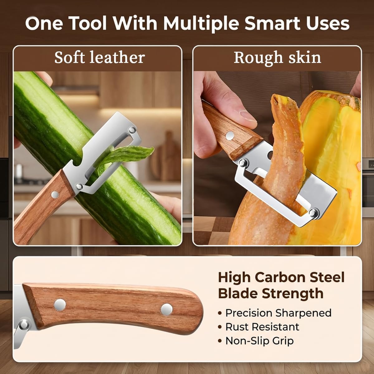 2026 New 2-in-1 Vegetable Peeler – Premium Stainless Steel Blade, Solid Wood Handle & Built-in Bottle Opener – Effortlessly Peels Fruits & Vegetables – Perfect Kitchen Gift (2-Pack)