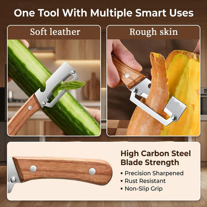 2026 New 2-in-1 Vegetable Peeler – Premium Stainless Steel Blade, Solid Wood Handle & Built-in Bottle Opener – Effortlessly Peels Fruits & Vegetables – Perfect Kitchen Gift (2-Pack)