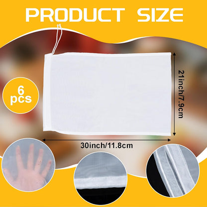 6 Pcs Nut Milk Bag Strainer 12 x 8 Inch Reusable 200 Mesh Fine Nylon Cheesecloth Straining Bags with Drawstring for Juicing, Coffee, Yogurt, Cheese, Tofu, Tea & Fruit Juice(6, 12 x 8 Inch)