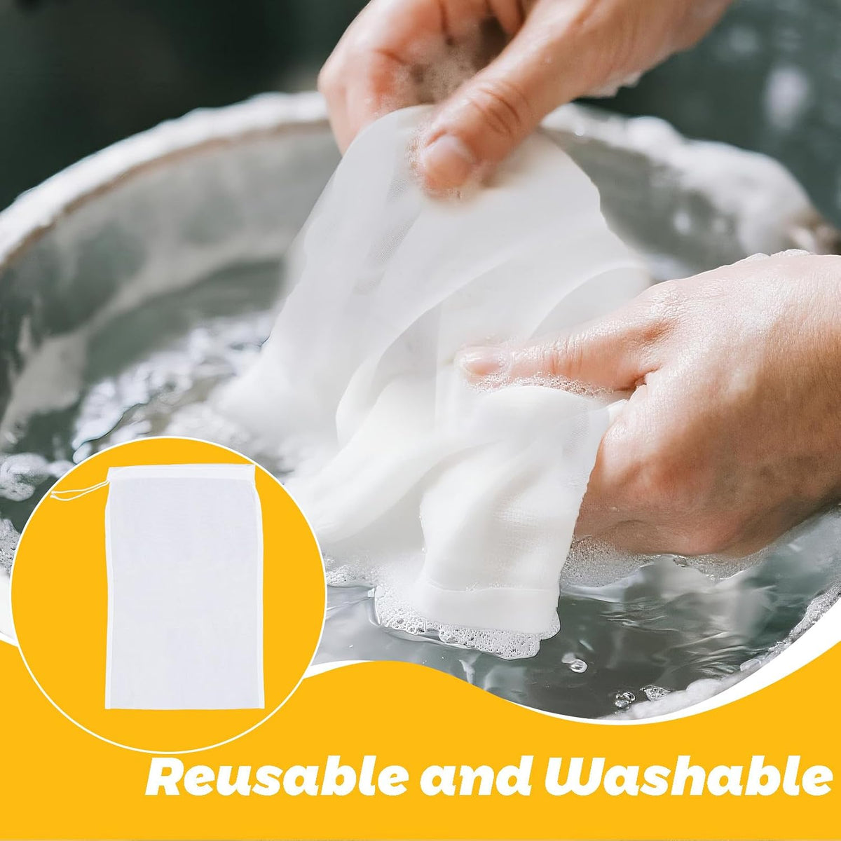 6 Pcs Nut Milk Bag Strainer 12 x 8 Inch Reusable 200 Mesh Fine Nylon Cheesecloth Straining Bags with Drawstring for Juicing, Coffee, Yogurt, Cheese, Tofu, Tea & Fruit Juice(6, 12 x 8 Inch)