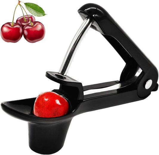 Cherry Pitter, Cherry Olive Seed Remover Tool with Food-Grade Silicone Cup, Heavy-Duty Cherry Stoner/Cherry Core Remover/Oliver Pitter with Space-Saving Lock Design (Black)