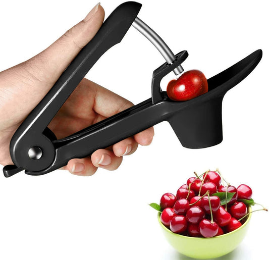 Cherry Pitter, Cherry Olive Seed Remover Tool with Food-Grade Silicone Cup, Heavy-Duty Cherry Stoner/Cherry Core Remover/Oliver Pitter with Space-Saving Lock Design (Black)