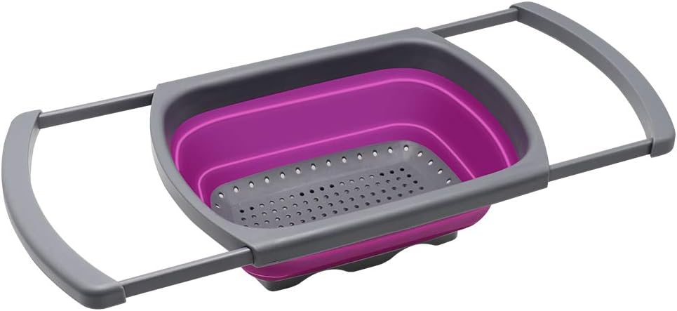 Colander collapsible, Colander Strainer Over The Sink Vegetable Fruit Strainer Basket (6 Quart) with Extendable Handles, New Kitchen Essentials