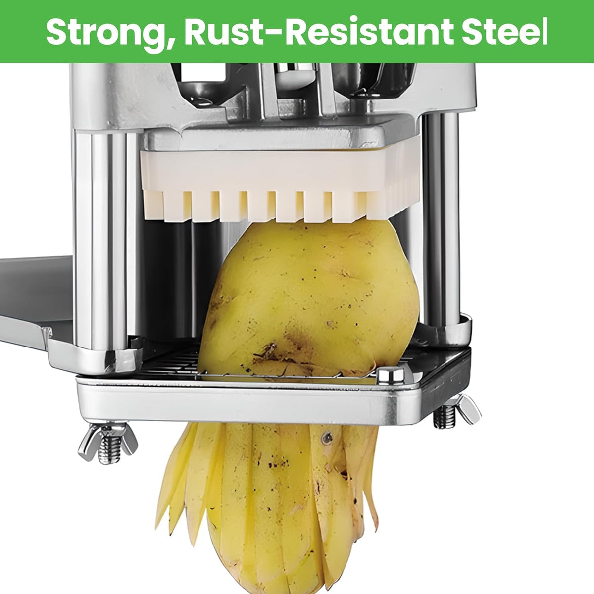 2-in-1 Commercial Manual Juicer & French Fry Cutter, Heavy Duty Cast Aluminum Citrus Press and Vegetable Chopper with 1/4", 3/8" & 1/2" Stainless Steel Blades for Potato, Orange & Lemon