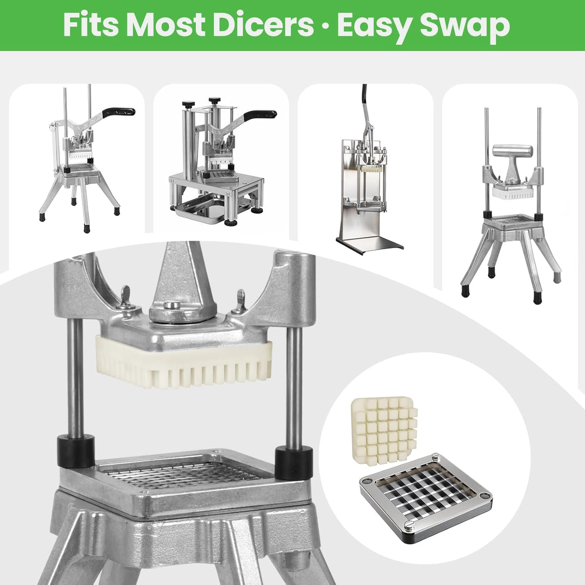 2-in-1 Commercial Manual Juicer & French Fry Cutter, Heavy Duty Cast Aluminum Citrus Press and Vegetable Chopper with 1/4", 3/8" & 1/2" Stainless Steel Blades for Potato, Orange & Lemon