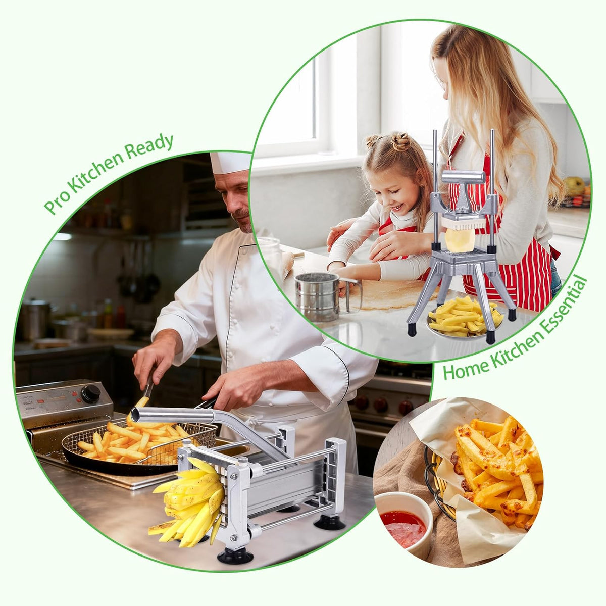2-in-1 Commercial Manual Juicer & French Fry Cutter, Heavy Duty Cast Aluminum Citrus Press and Vegetable Chopper with 1/4", 3/8" & 1/2" Stainless Steel Blades for Potato, Orange & Lemon
