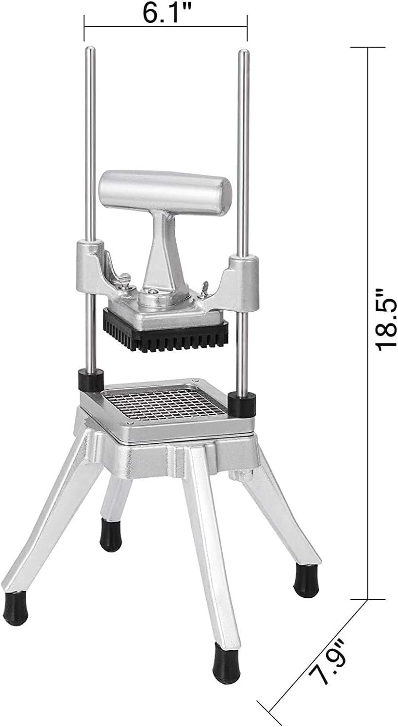 2-in-1 Commercial Manual Juicer & French Fry Cutter, Heavy Duty Cast Aluminum Citrus Press and Vegetable Chopper with 1/4", 3/8" & 1/2" Stainless Steel Blades for Potato, Orange & Lemon