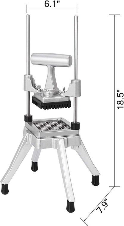 2-in-1 Commercial Manual Juicer & French Fry Cutter, Heavy Duty Cast Aluminum Citrus Press and Vegetable Chopper with 1/4", 3/8" & 1/2" Stainless Steel Blades for Potato, Orange & Lemon