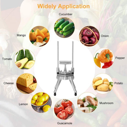 2-in-1 Commercial Manual Juicer & French Fry Cutter, Heavy Duty Cast Aluminum Citrus Press and Vegetable Chopper with 1/4", 3/8" & 1/2" Stainless Steel Blades for Potato, Orange & Lemon