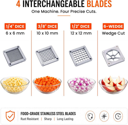 2-in-1 Commercial Manual Juicer & French Fry Cutter, Heavy Duty Cast Aluminum Citrus Press and Vegetable Chopper with 1/4", 3/8" & 1/2" Stainless Steel Blades for Potato, Orange & Lemon