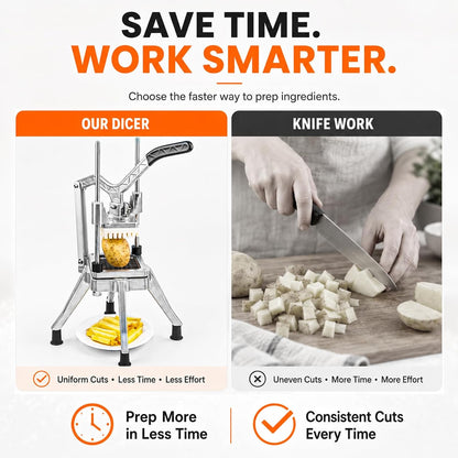 2-in-1 Commercial Manual Juicer & French Fry Cutter, Heavy Duty Cast Aluminum Citrus Press and Vegetable Chopper with 1/4", 3/8" & 1/2" Stainless Steel Blades for Potato, Orange & Lemon