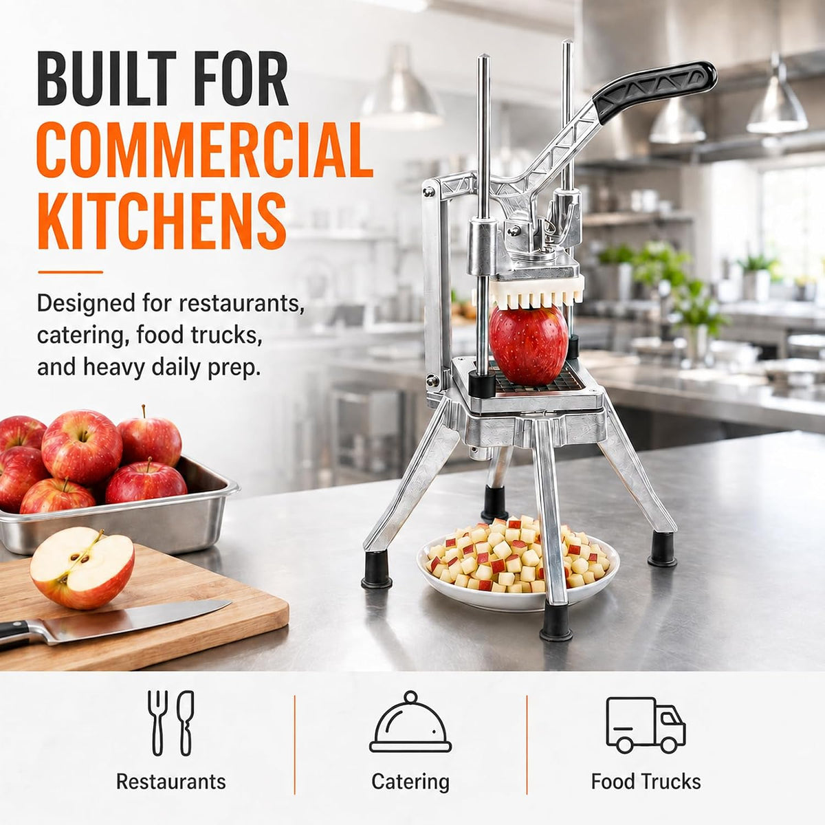 2-in-1 Commercial Manual Juicer & French Fry Cutter, Heavy Duty Cast Aluminum Citrus Press and Vegetable Chopper with 1/4", 3/8" & 1/2" Stainless Steel Blades for Potato, Orange & Lemon