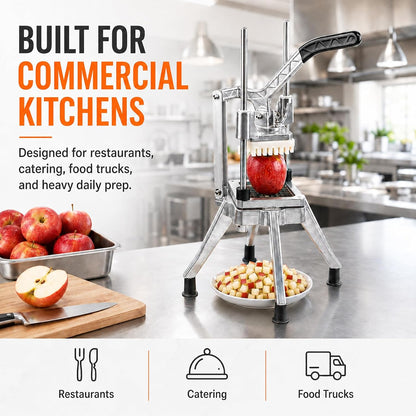 2-in-1 Commercial Manual Juicer & French Fry Cutter, Heavy Duty Cast Aluminum Citrus Press and Vegetable Chopper with 1/4", 3/8" & 1/2" Stainless Steel Blades for Potato, Orange & Lemon