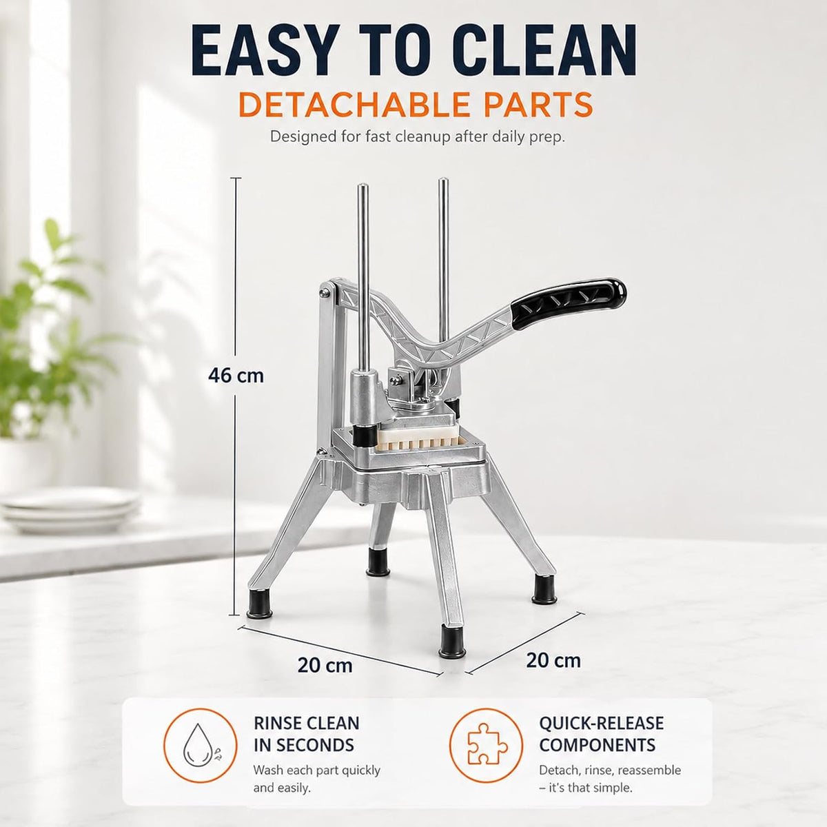 2-in-1 Commercial Manual Juicer & French Fry Cutter, Heavy Duty Cast Aluminum Citrus Press and Vegetable Chopper with 1/4", 3/8" & 1/2" Stainless Steel Blades for Potato, Orange & Lemon