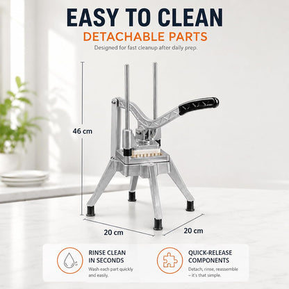 2-in-1 Commercial Manual Juicer & French Fry Cutter, Heavy Duty Cast Aluminum Citrus Press and Vegetable Chopper with 1/4", 3/8" & 1/2" Stainless Steel Blades for Potato, Orange & Lemon