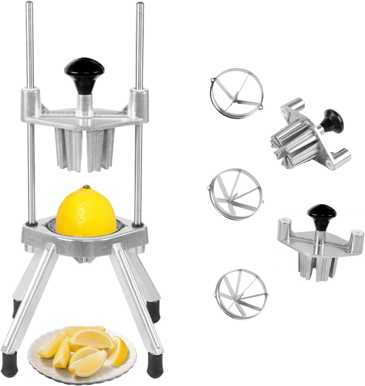 2-in-1 Commercial Manual Juicer & French Fry Cutter, Heavy Duty Cast Aluminum Citrus Press and Vegetable Chopper with 1/4", 3/8" & 1/2" Stainless Steel Blades for Potato, Orange & Lemon