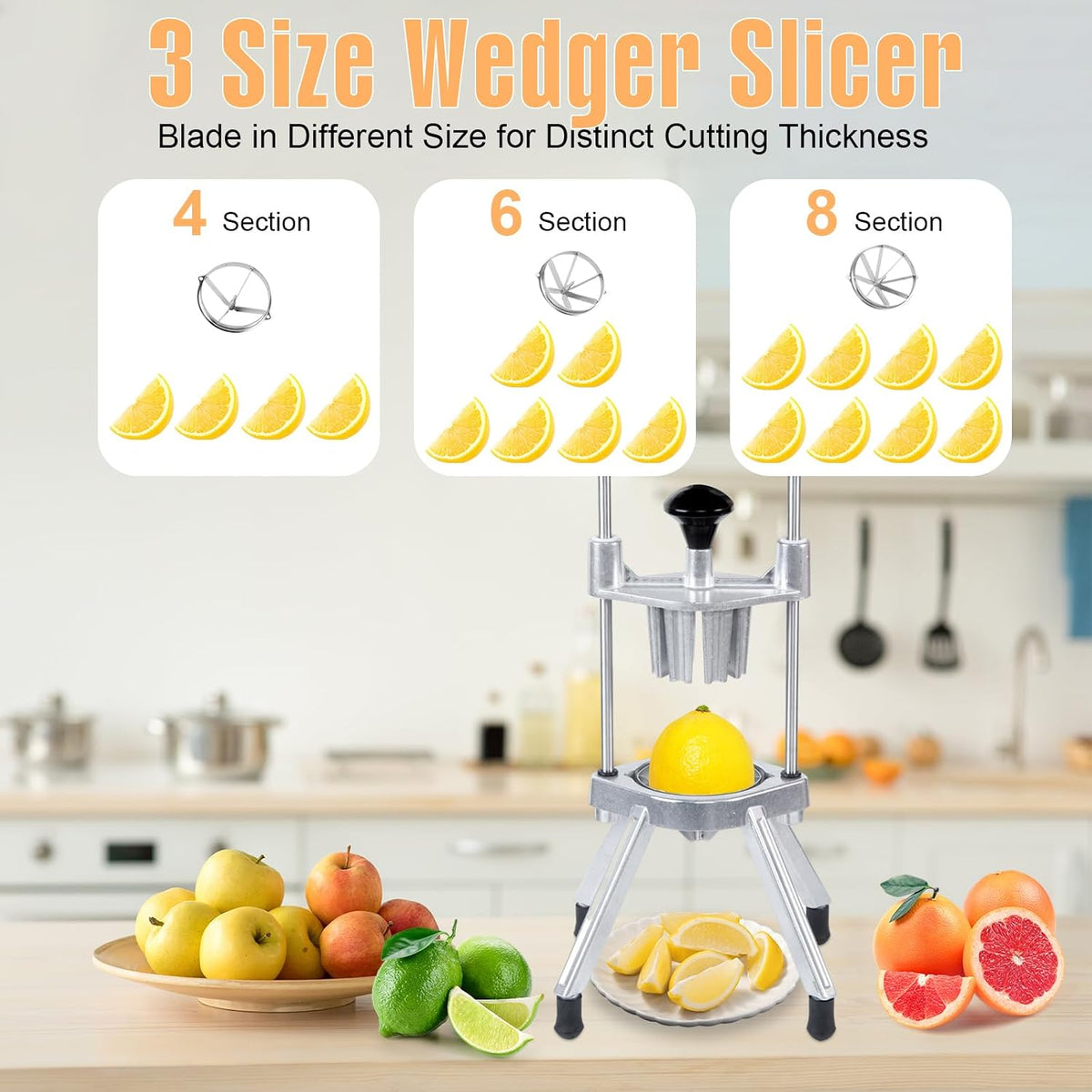 2-in-1 Commercial Manual Juicer & French Fry Cutter, Heavy Duty Cast Aluminum Citrus Press and Vegetable Chopper with 1/4", 3/8" & 1/2" Stainless Steel Blades for Potato, Orange & Lemon