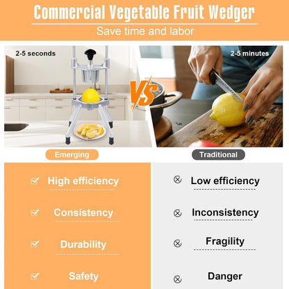 2-in-1 Commercial Manual Juicer & French Fry Cutter, Heavy Duty Cast Aluminum Citrus Press and Vegetable Chopper with 1/4", 3/8" & 1/2" Stainless Steel Blades for Potato, Orange & Lemon