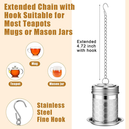 4 Pcs Tea Infuser Strainers for Loose Tea with Scoop, Extra Fine Mesh Steeper 304 Stainless Steel Diffuser Leaf Holder with Extended Chain Hook for Brew, Spices, Seasoning, Silver