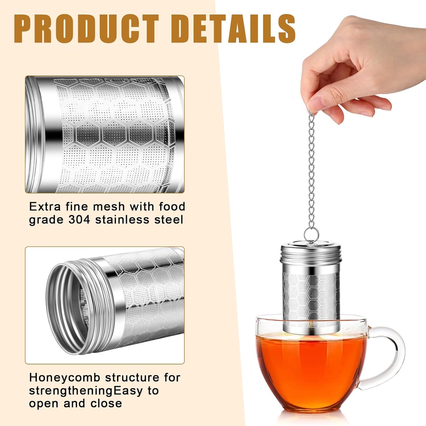 4 Pcs Tea Infuser Strainers for Loose Tea with Scoop, Extra Fine Mesh Steeper 304 Stainless Steel Diffuser Leaf Holder with Extended Chain Hook for Brew, Spices, Seasoning, Silver