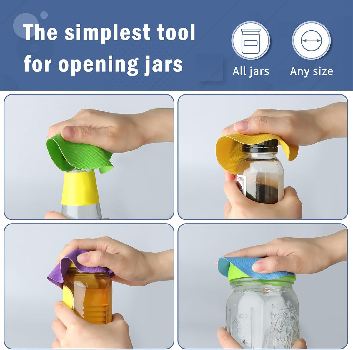 Rubber Jar Opener Pads Set of 4, Non-Slip Gripper Pads for Jars