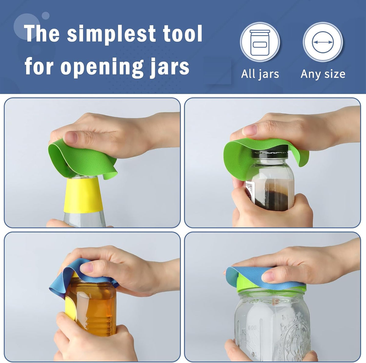 Rubber Jar Opener Pads Set of 4, Non-Slip Gripper Pads for Jars