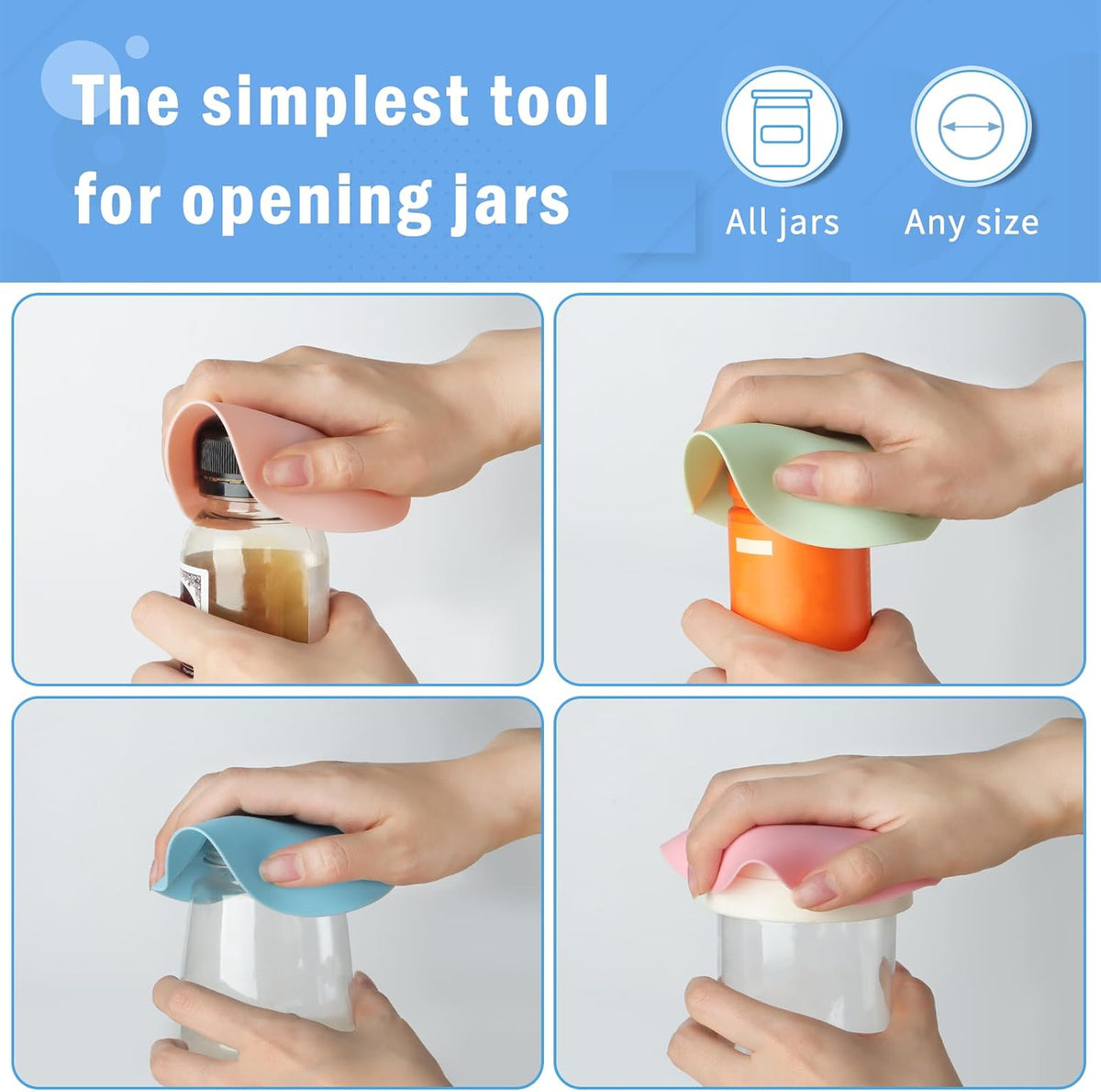 Rubber Jar Opener Pads Set of 4, Non-Slip Gripper Pads for Jars