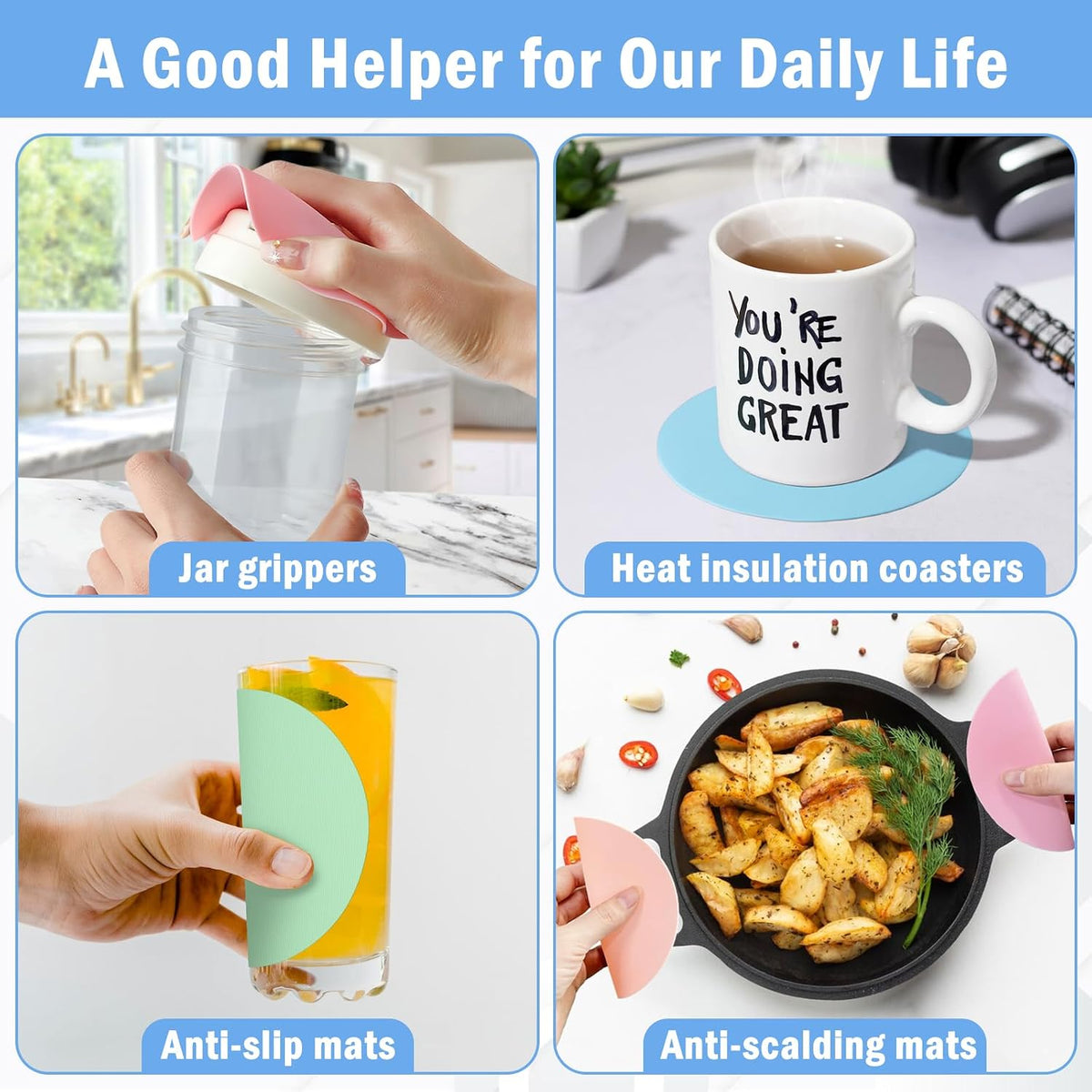 Rubber Jar Opener Pads Set of 4, Non-Slip Gripper Pads for Jars
