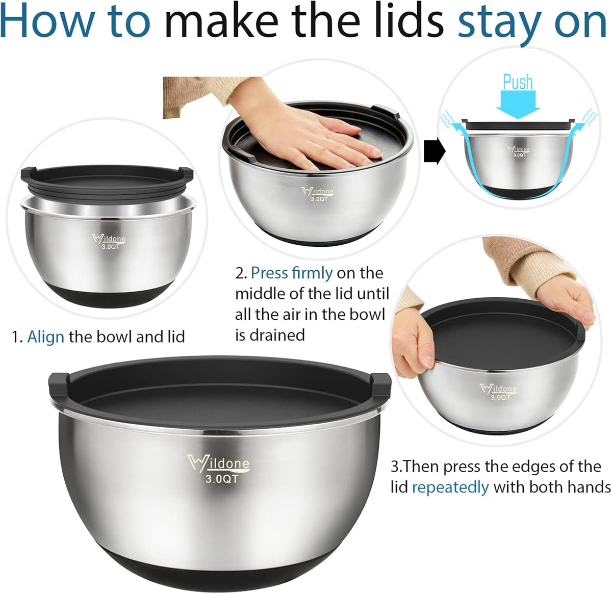 Mixing Bowls with Lids Set, Stainless Steel Mixing Bowls Set of 5