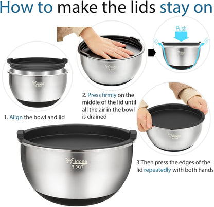 Mixing Bowls with Lids Set, Stainless Steel Mixing Bowls Set of 5