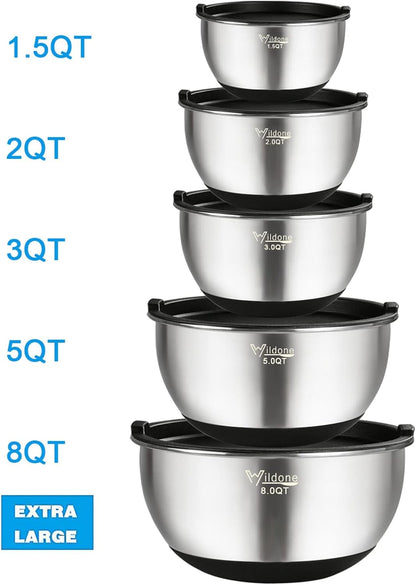 Mixing Bowls with Lids Set, Stainless Steel Mixing Bowls Set of 5