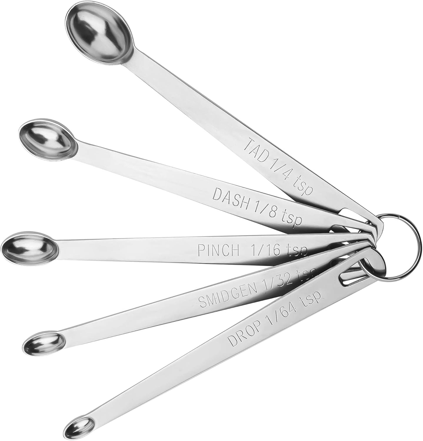 Measuring Spoons Set 5, Mini Measuring Spoons with 1/64 tsp Drop, 1/32 tsp Smidgen, 1/16 tsp Pinch & Dash & Tad Spice Measure Spoons,18/8 Stainless Steel Measuring Spoons for Kitchen & Baking