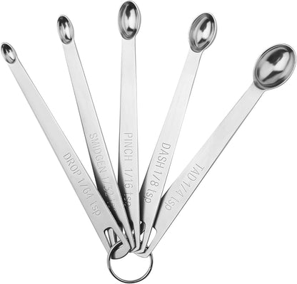 Measuring Spoons Set 5, Mini Measuring Spoons with 1/64 tsp Drop, 1/32 tsp Smidgen, 1/16 tsp Pinch & Dash & Tad Spice Measure Spoons,18/8 Stainless Steel Measuring Spoons for Kitchen & Baking
