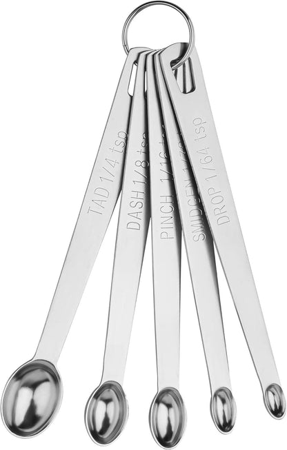 Measuring Spoons Set 5, Mini Measuring Spoons with 1/64 tsp Drop, 1/32 tsp Smidgen, 1/16 tsp Pinch & Dash & Tad Spice Measure Spoons,18/8 Stainless Steel Measuring Spoons for Kitchen & Baking