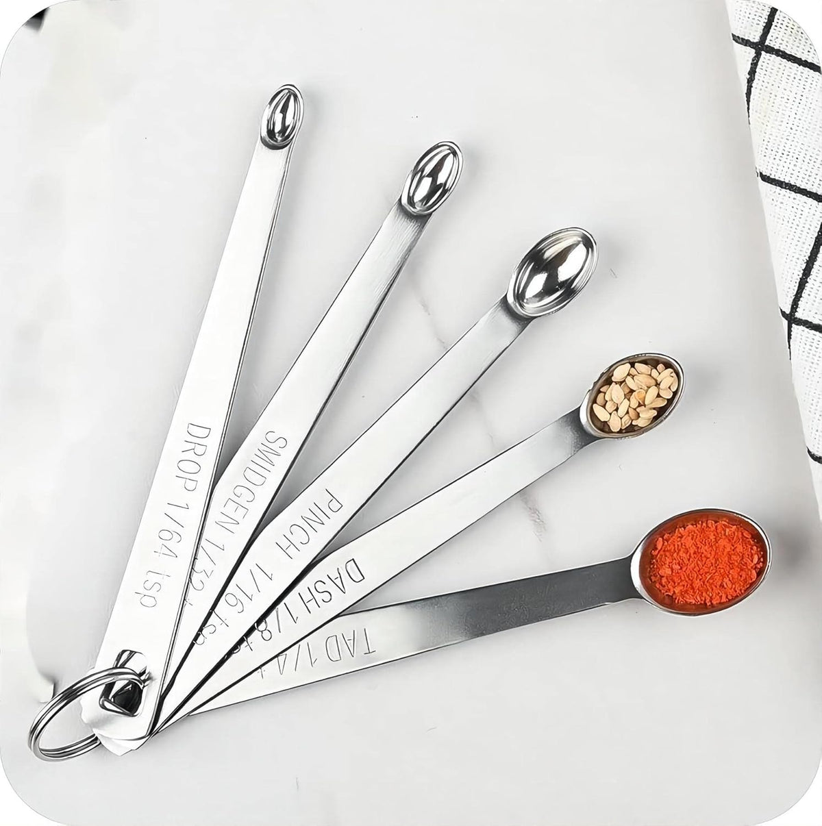 Measuring Spoons Set 5, Mini Measuring Spoons with 1/64 tsp Drop, 1/32 tsp Smidgen, 1/16 tsp Pinch & Dash & Tad Spice Measure Spoons,18/8 Stainless Steel Measuring Spoons for Kitchen & Baking