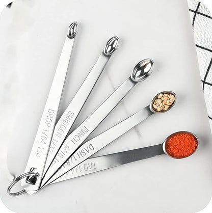 Measuring Spoons Set 5, Mini Measuring Spoons with 1/64 tsp Drop, 1/32 tsp Smidgen, 1/16 tsp Pinch & Dash & Tad Spice Measure Spoons,18/8 Stainless Steel Measuring Spoons for Kitchen & Baking