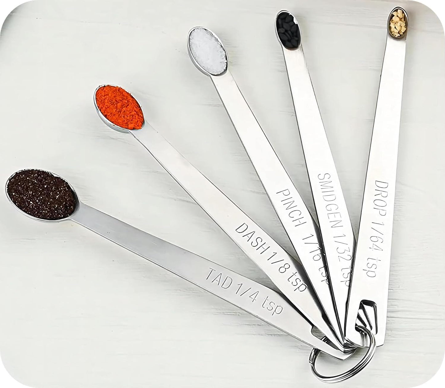 Measuring Spoons Set 5, Mini Measuring Spoons with 1/64 tsp Drop, 1/32 tsp Smidgen, 1/16 tsp Pinch & Dash & Tad Spice Measure Spoons,18/8 Stainless Steel Measuring Spoons for Kitchen & Baking